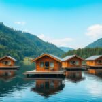 Schwimmende Ferienhäuser für Erholung in der Natur