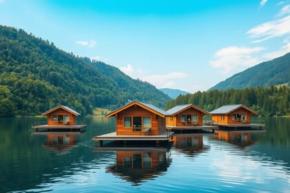 Schwimmende Ferienhäuser für Erholung in der Natur